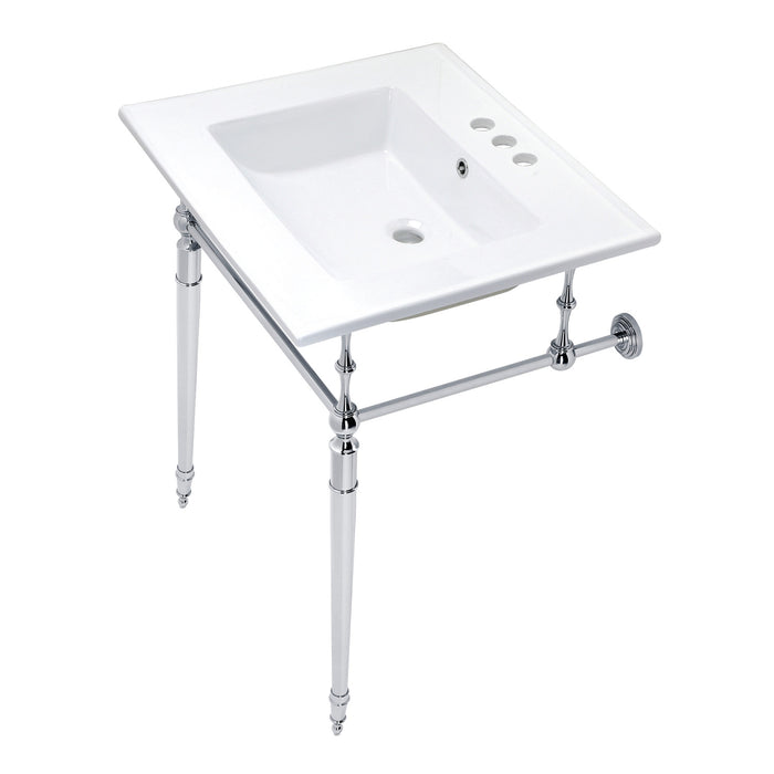 Kingston Heirloom KVPB25227W4CP - Edwardian 25-Inch Ceramic Console Sink with Brass Legs (4-Inch, 3-Hole), White/Polished Chrome