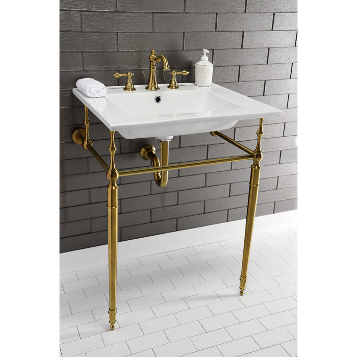 Edwardian KVPB25227W8BB 25-Inch Ceramic Console Sink with Brass Legs (8-Inch, 3-Hole), White/Brushed Brass