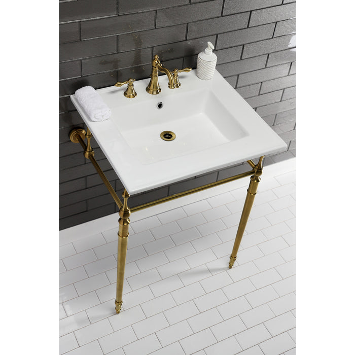 Edwardian KVPB25227W8BB 25-Inch Ceramic Console Sink with Brass Legs (8-Inch, 3-Hole), White/Brushed Brass