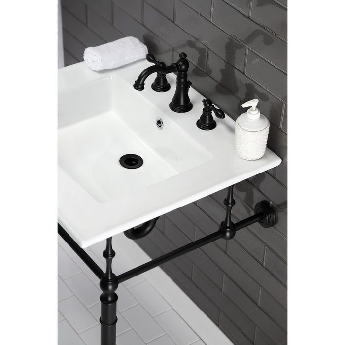 Kingston Heirloom KVPB25227W8MB - Edwardian 25-Inch Ceramic Console Sink with Brass Legs (8-Inch, 3-Hole), White/Matte Black