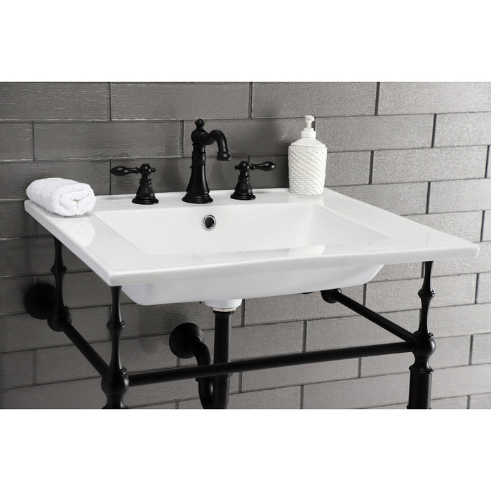 Kingston Heirloom KVPB25227W8MB - Edwardian 25-Inch Ceramic Console Sink with Brass Legs (8-Inch, 3-Hole), White/Matte Black