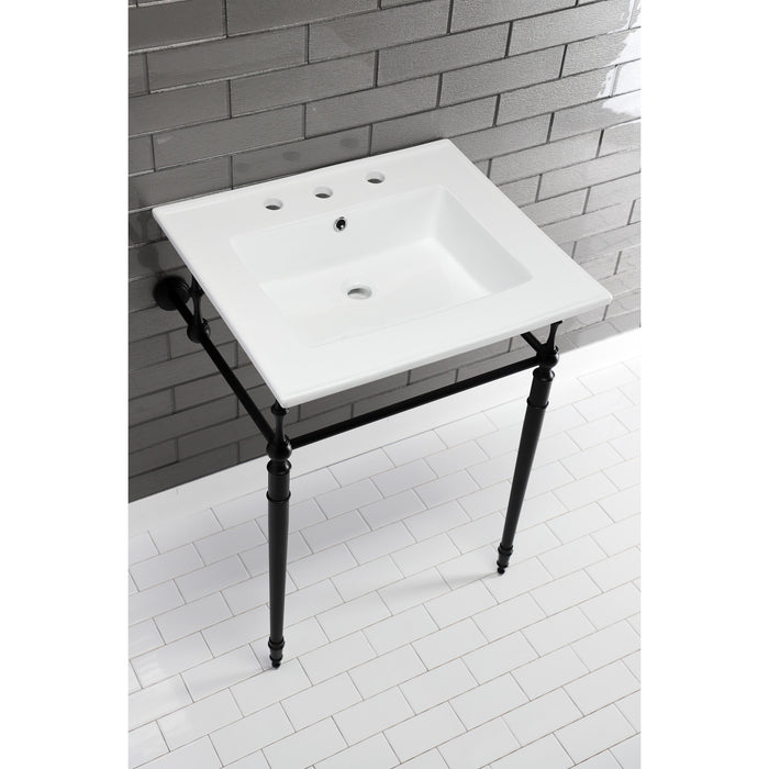 Kingston Heirloom KVPB25227W8MB - Edwardian 25-Inch Ceramic Console Sink with Brass Legs (8-Inch, 3-Hole), White/Matte Black