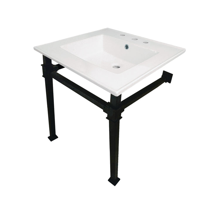 Fauceture KVPB25228Q0 25-Inch Ceramic Console Sink Set, White/Matte Black