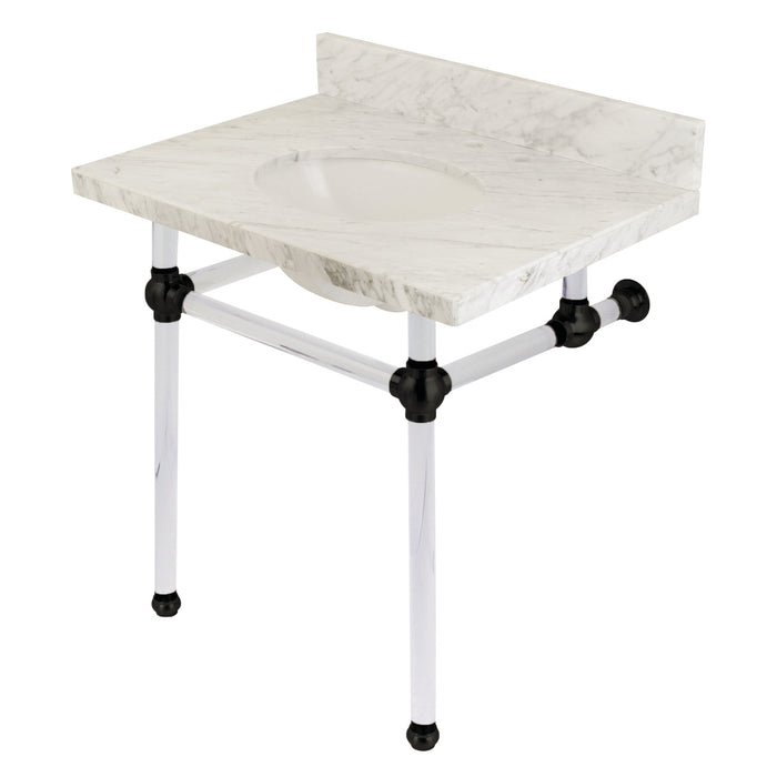Kingston Tulare KVPB3030MA0 - Templeton 30-Inch Carrara Marble Vanity Top with Acrylic Legs (8-Inch, 3-Hole), Carrara Marble White/Matte Black