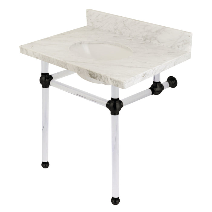 Fauceture KVPB3030MA0 30-Inch Marble Console Sink with Acrylic Feet, Carrara Marble/Matte Black
