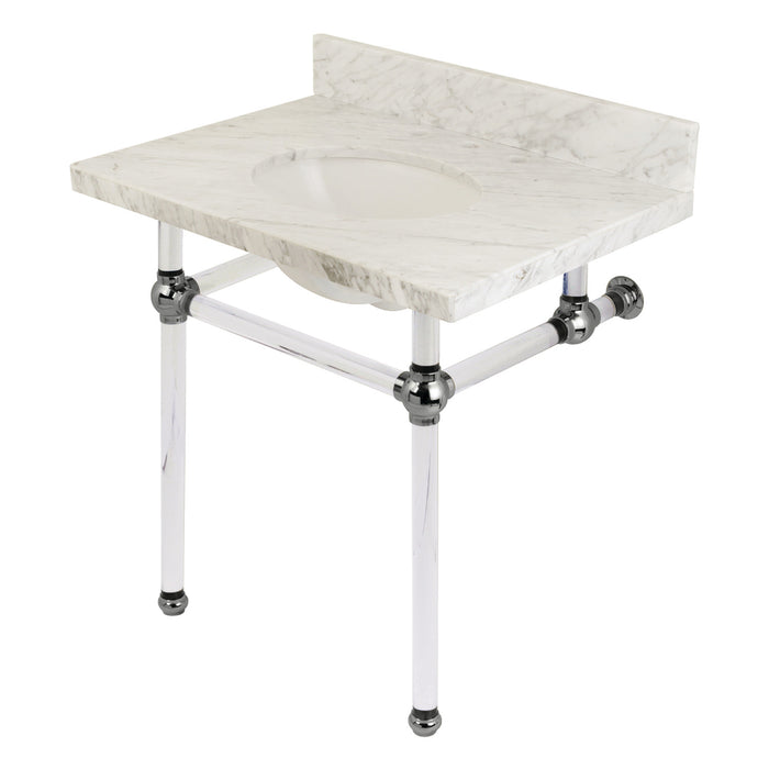 Kingston Tulare KVPB3030MA1 - Templeton 30-Inch Carrara Marble Vanity Top with Acrylic Legs (8-Inch, 3-Hole), Carrara Marble White/Polished Chrome