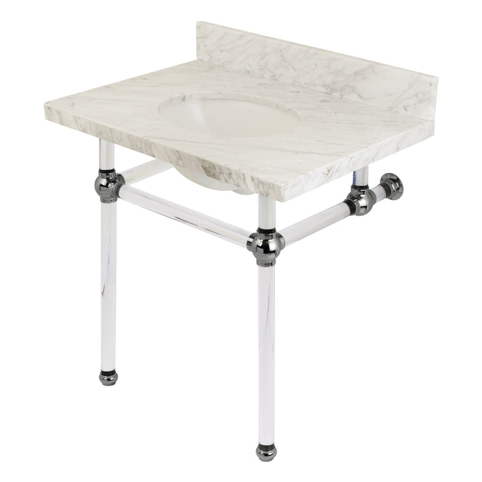 Fauceture KVPB3030MA1 30-Inch Marble Console Sink with Acrylic Feet, Carrara Marble/Polished Chrome