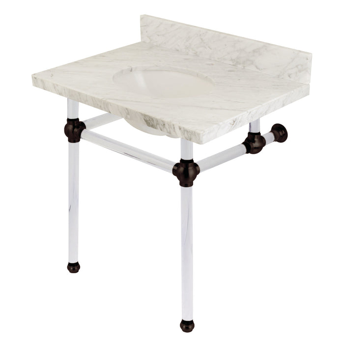 Kingston Tulare KVPB3030MA5 - Templeton 30-Inch Carrara Marble Vanity Top with Acrylic Legs (8-Inch, 3-Hole), Carrara Marble White/Oil Rubbed Bronze