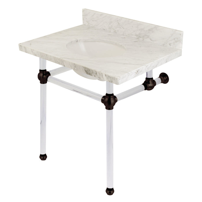 Fauceture KVPB3030MA5 30-Inch Marble Console Sink with Acrylic Feet, Carrara Marble/Oil Rubbed Bronze