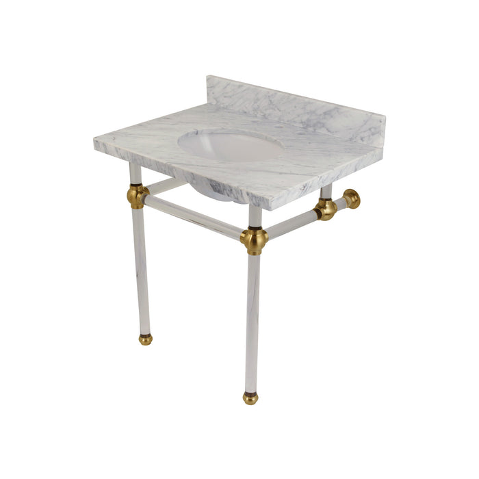 Fauceture KVPB3030MA7 30-Inch Marble Console Sink with Acrylic Feet, Carrara Marble/Brushed Brass