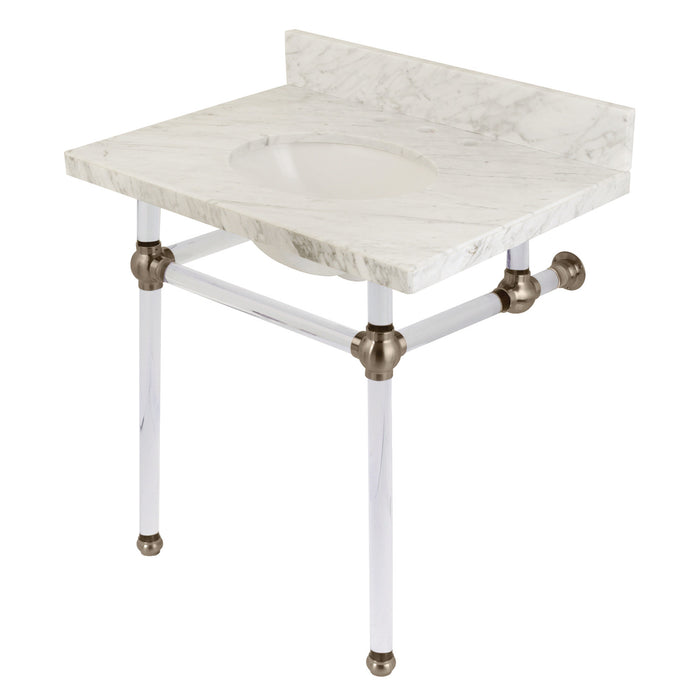 Fauceture KVPB3030MA8 30-Inch Marble Console Sink with Acrylic Feet, Carrara Marble/Brushed Nickel
