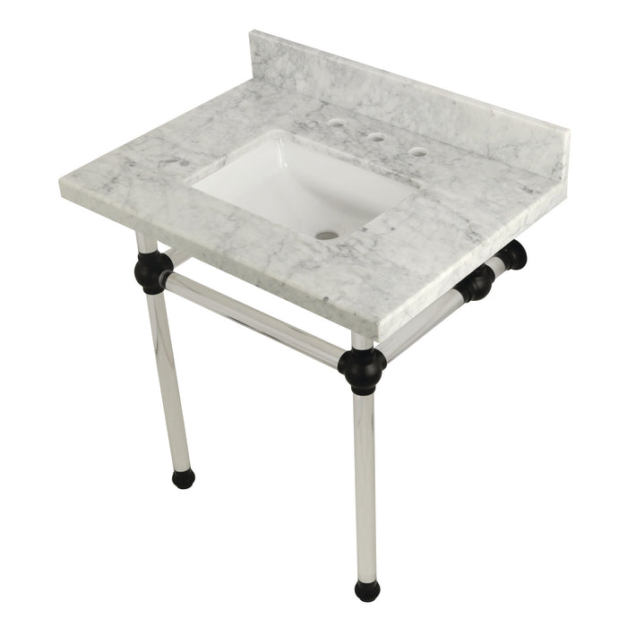 Fauceture KVPB3030MASQ0 30-Inch Marble Console Sink with Acrylic Feet, Carrara Marble/Matte Black