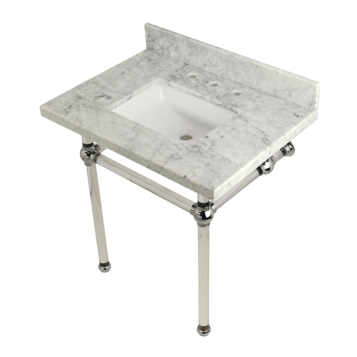 Fauceture KVPB3030MASQ1 30-Inch Marble Console Sink with Acrylic Feet, Carrara Marble/Polished Chrome