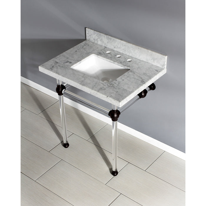 Fauceture KVPB3030MASQ5 30-Inch Marble Console Sink with Acrylic Feet, Carrara Marble/Oil Rubbed Bronze