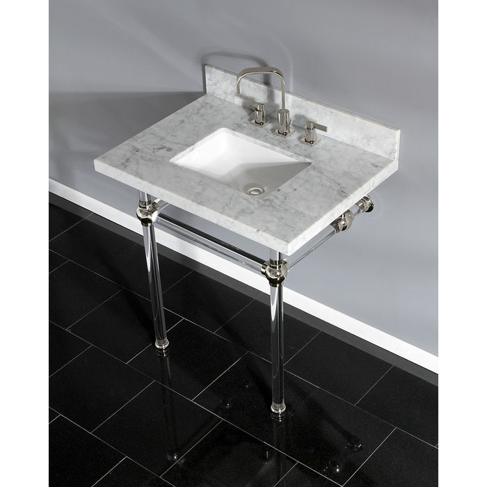 Fauceture KVPB3030MASQ6 30-Inch Marble Console Sink with Acrylic Feet, Carrara Marble/Polished Nickel