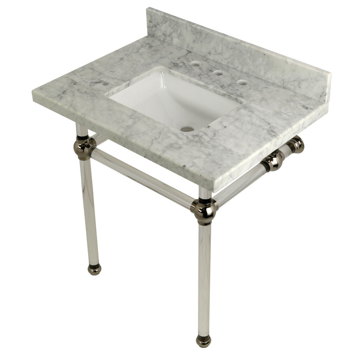Fauceture KVPB3030MASQ6 30-Inch Marble Console Sink with Acrylic Feet, Carrara Marble/Polished Nickel
