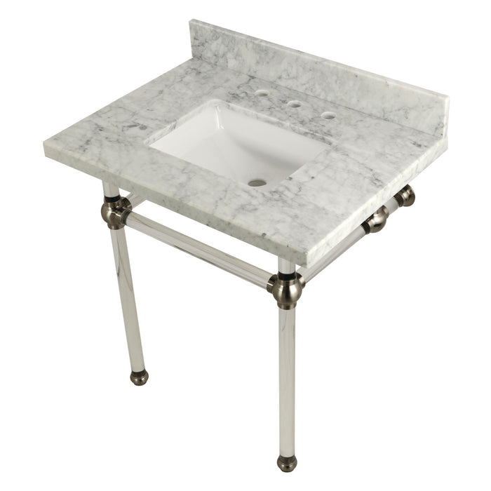 Fauceture KVPB3030MASQ8 30-Inch Marble Console Sink with Acrylic Feet, Carrara Marble/Brushed Nickel
