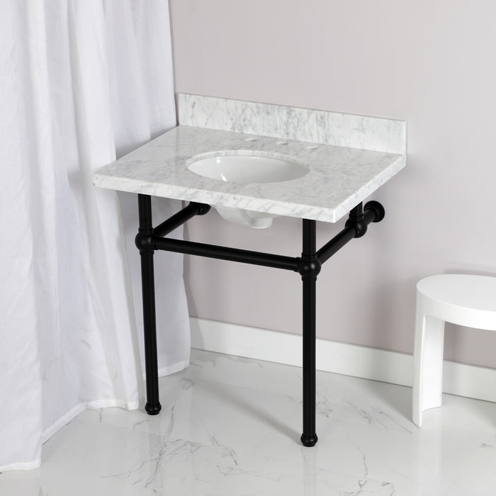 Fauceture KVPB3030MB0 30-Inch Marble Console Sink with Brass Feet, Carrara Marble/Matte Black