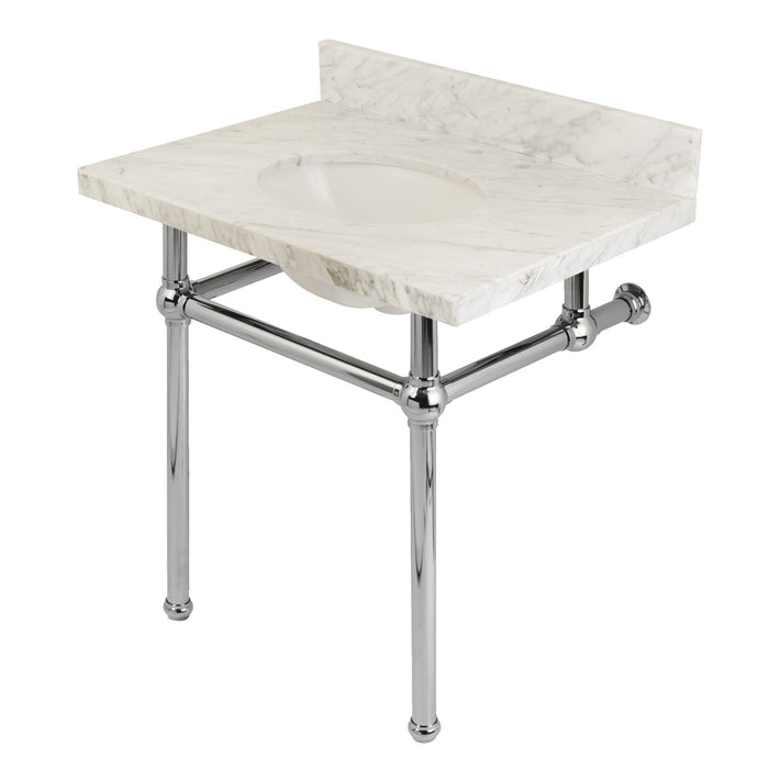 Fauceture KVPB3030MB1 30-Inch Marble Console Sink with Brass Feet, Carrara Marble/Polished Chrome