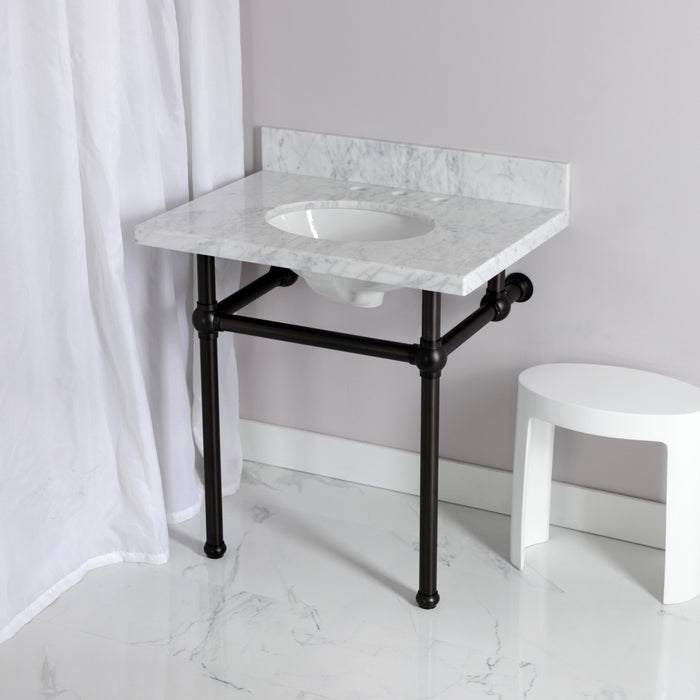 Fauceture KVPB3030MB5 30-Inch Marble Console Sink with Brass Feet, Carrara Marble/Oil Rubbed Bronze