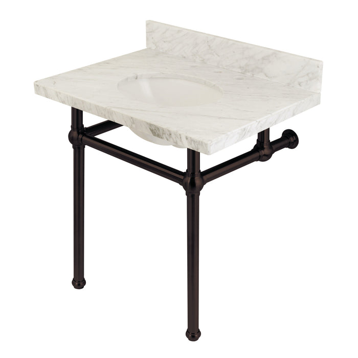 Fauceture KVPB3030MB5 30-Inch Marble Console Sink with Brass Feet, Carrara Marble/Oil Rubbed Bronze