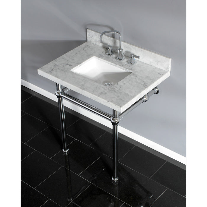 Fauceture KVPB3030MBSQ1 30-Inch Marble Console Sink with Brass Feet, Carrara Marble/Polished Chrome