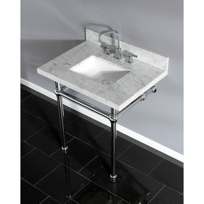Kingston Heirloom KVPB3030MBSQ1 - Templeton 30-Inch Carrara Marble Vanity Top with Brass Legs (8-Inch, 3-Hole), Carrara Marble White/Polished Chrome