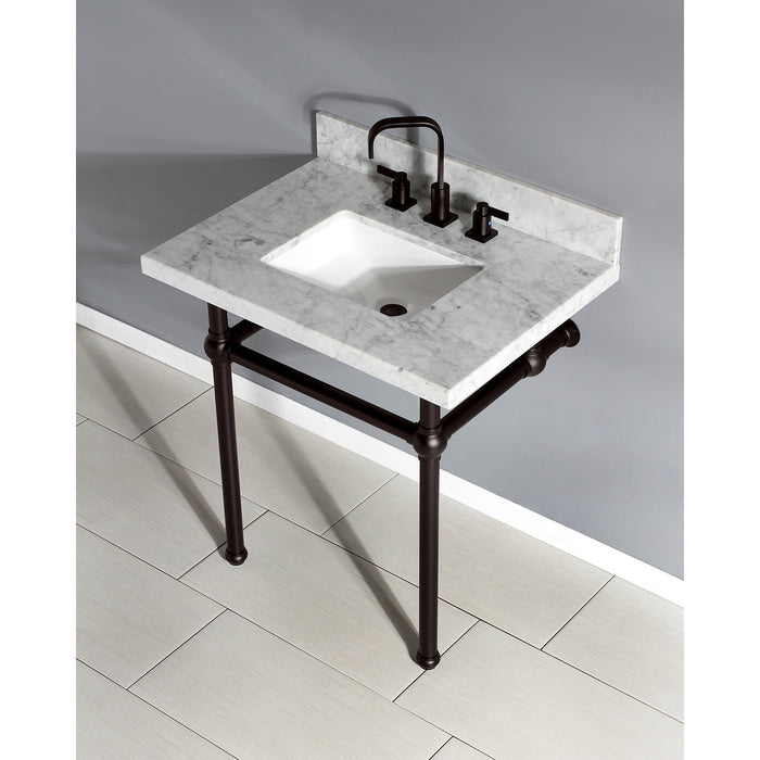 Fauceture KVPB3030MBSQ5 30-Inch Marble Console Sink with Brass Feet, Carrara Marble/Oil Rubbed Bronze