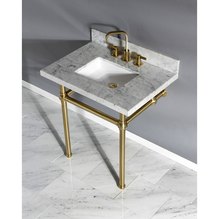 Fauceture KVPB3030MBSQ7 30-Inch Marble Console Sink with Brass Feet, Carrara Marble/Brushed Brass
