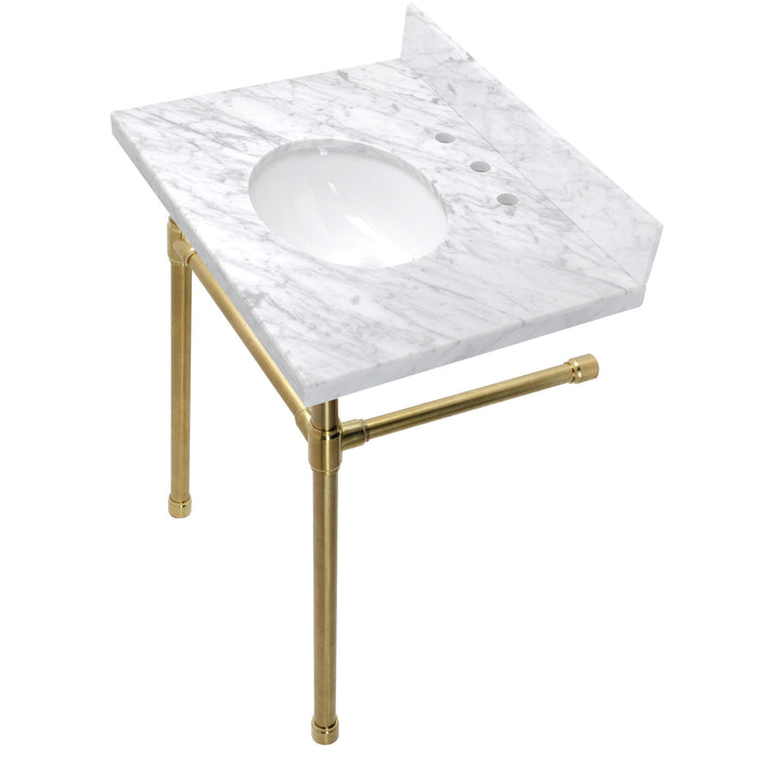 Dreyfuss KVPB30M87ST Console Sink, Marble White/Brushed Brass