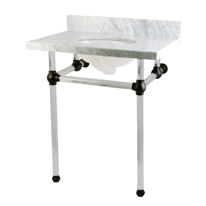 Kingston Tulare KVPB30MA0 - Templeton 30-Inch Carrara Marble Vanity Top with Acrylic Legs (8-Inch, 3-Hole), Carrara Marble White/Matte Black