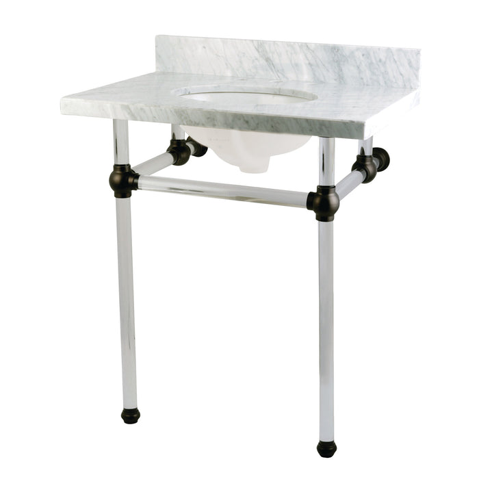 Fauceture KVPB30MA0 30-Inch Marble Console Sink with Acrylic Feet, Carrara Marble/Matte Black