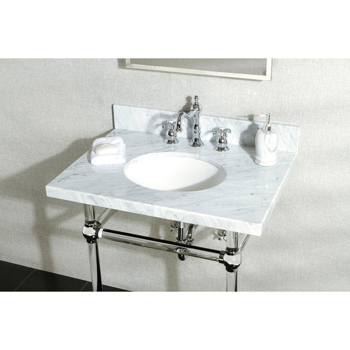 Kingston Tulare KVPB30MA1 - Templeton 30-Inch Carrara Marble Vanity Top with Acrylic Legs (8-Inch, 3-Hole), Carrara Marble White/Polished Chrome