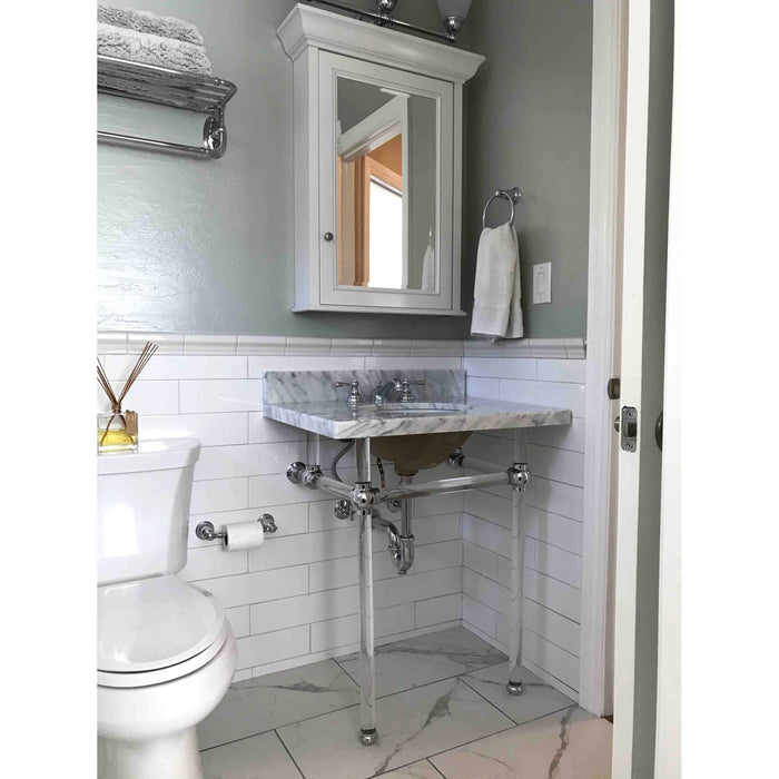 Kingston Tulare KVPB30MA1 - Templeton 30-Inch Carrara Marble Vanity Top with Acrylic Legs (8-Inch, 3-Hole), Carrara Marble White/Polished Chrome