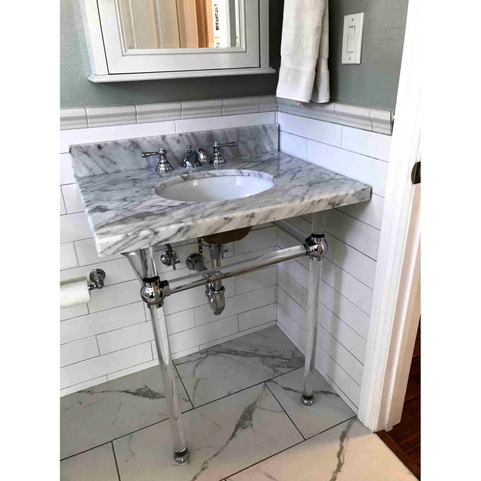 Kingston Tulare KVPB30MA1 - Templeton 30-Inch Carrara Marble Vanity Top with Acrylic Legs (8-Inch, 3-Hole), Carrara Marble White/Polished Chrome