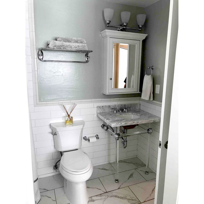 Kingston Tulare KVPB30MA1 - Templeton 30-Inch Carrara Marble Vanity Top with Acrylic Legs (8-Inch, 3-Hole), Carrara Marble White/Polished Chrome