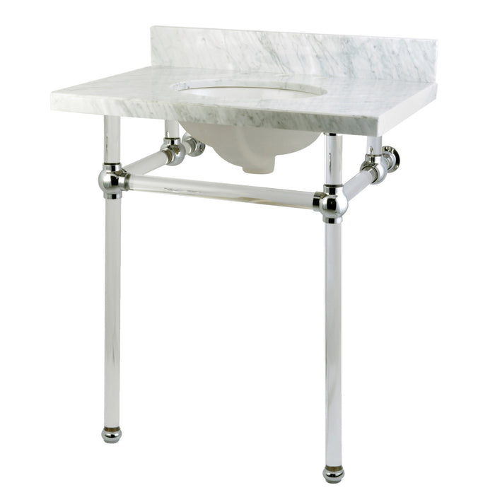 Fauceture KVPB30MA1 30-Inch Marble Console Sink with Acrylic Feet, Carrara Marble/Polished Chrome