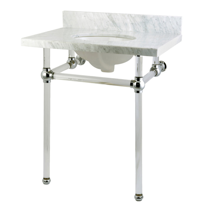 Kingston Tulare KVPB30MA1 - Templeton 30-Inch Carrara Marble Vanity Top with Acrylic Legs (8-Inch, 3-Hole), Carrara Marble White/Polished Chrome