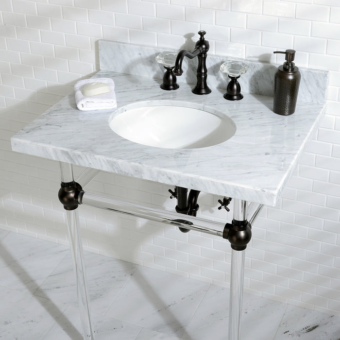 Kingston Tulare KVPB30MA5 - Templeton 30-Inch Carrara Marble Vanity Top with Acrylic Legs (8-Inch, 3-Hole), Carrara Marble White/Oil Rubbed Bronze