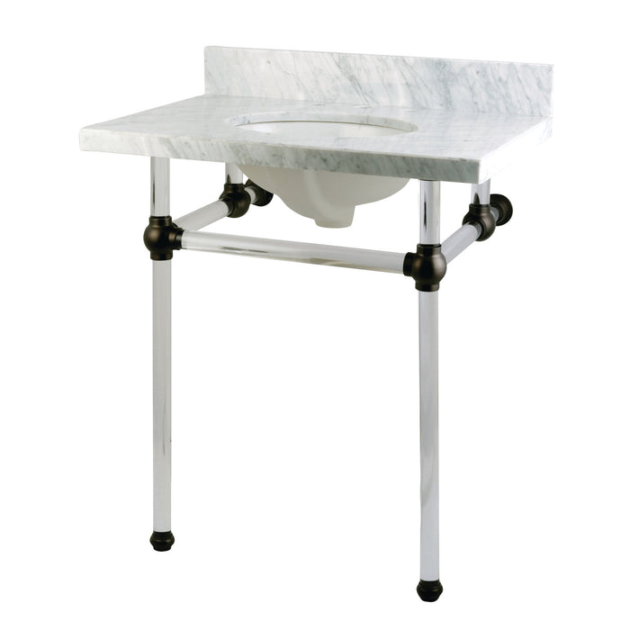 Fauceture KVPB30MA5 30-Inch Marble Console Sink with Acrylic Feet, Carrara Marble/Oil Rubbed Bronze