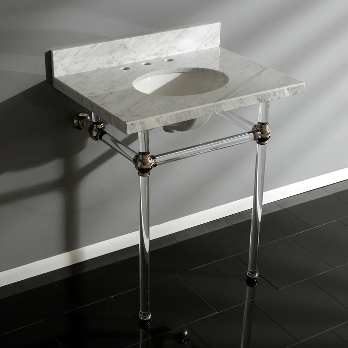 Fauceture KVPB30MA6 30-Inch Marble Console Sink with Acrylic Feet, Carrara Marble/Polished Nickel