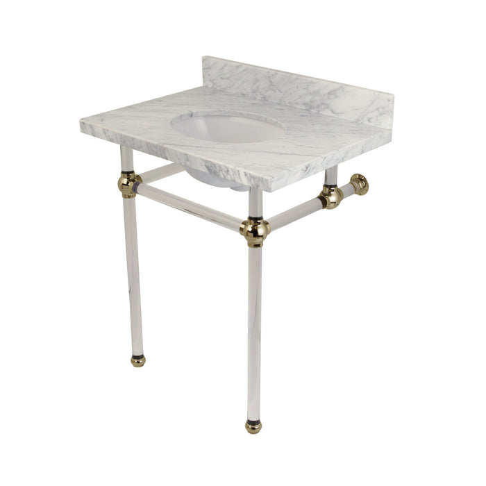 Fauceture KVPB30MA6 30-Inch Marble Console Sink with Acrylic Feet, Carrara Marble/Polished Nickel