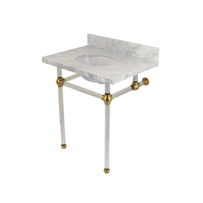 Fauceture KVPB30MA7 30-Inch Marble Console Sink with Acrylic Feet, Carrara Marble/Brushed Brass