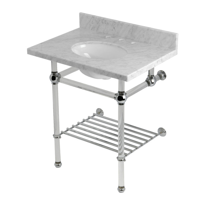 Templeton KVPB30MAB1 30-Inch Console Sink with Acrylic Legs (8-Inch, 3 Hole), Carrara Marble/Polished Chrome