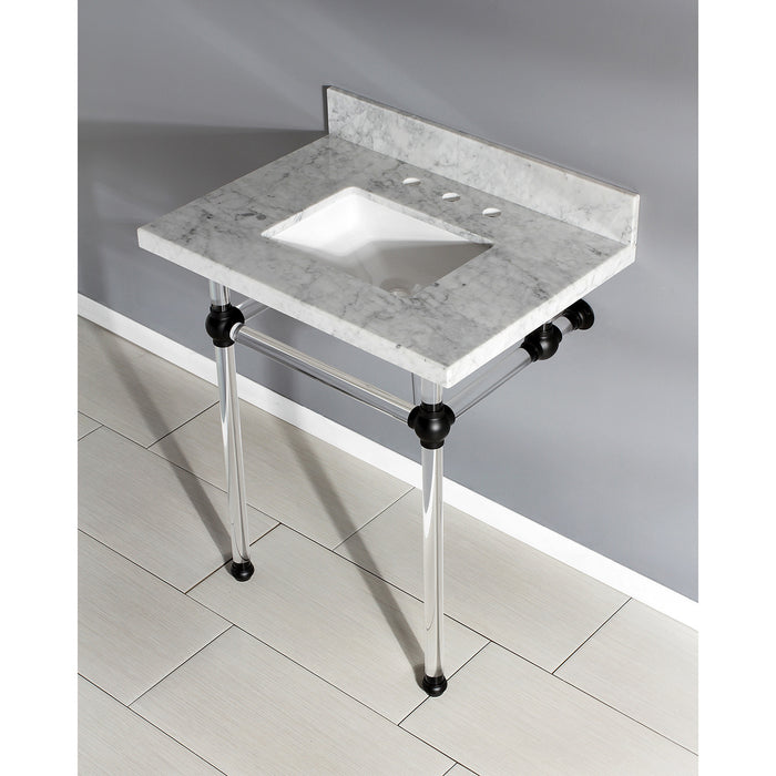 Kingston Tulare KVPB30MASQ0 - Templeton 30-Inch Carrara Marble Vanity Top with Acrylic Legs (8-Inch, 3-Hole), Carrara Marble White/Matte Black