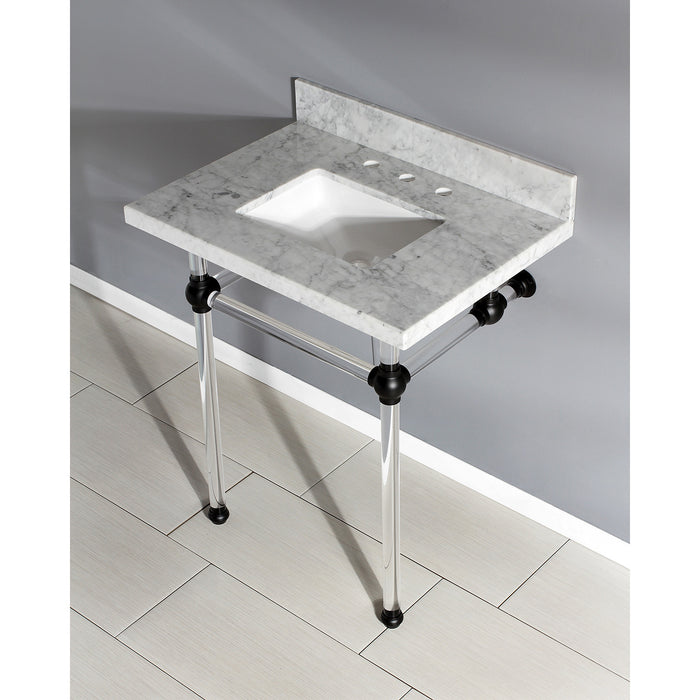 Fauceture KVPB30MASQ0 30-Inch Marble Console Sink with Acrylic Feet, Carrara Marble/Matte Black