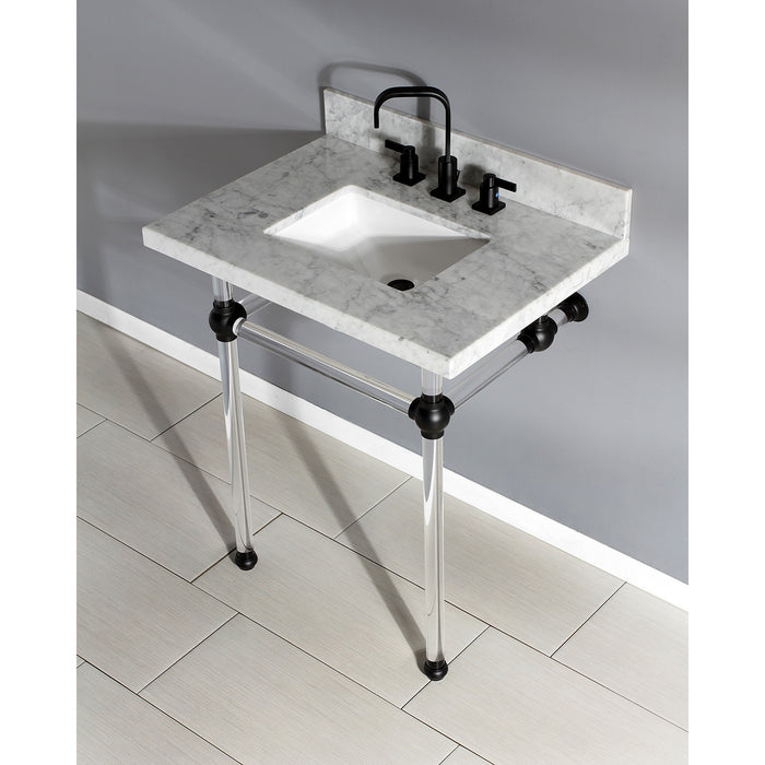 Kingston Tulare KVPB30MASQ0 - Templeton 30-Inch Carrara Marble Vanity Top with Acrylic Legs (8-Inch, 3-Hole), Carrara Marble White/Matte Black