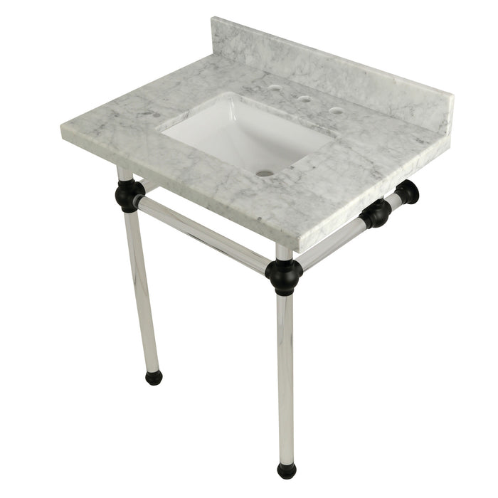 Kingston Tulare KVPB30MASQ0 - Templeton 30-Inch Carrara Marble Vanity Top with Acrylic Legs (8-Inch, 3-Hole), Carrara Marble White/Matte Black