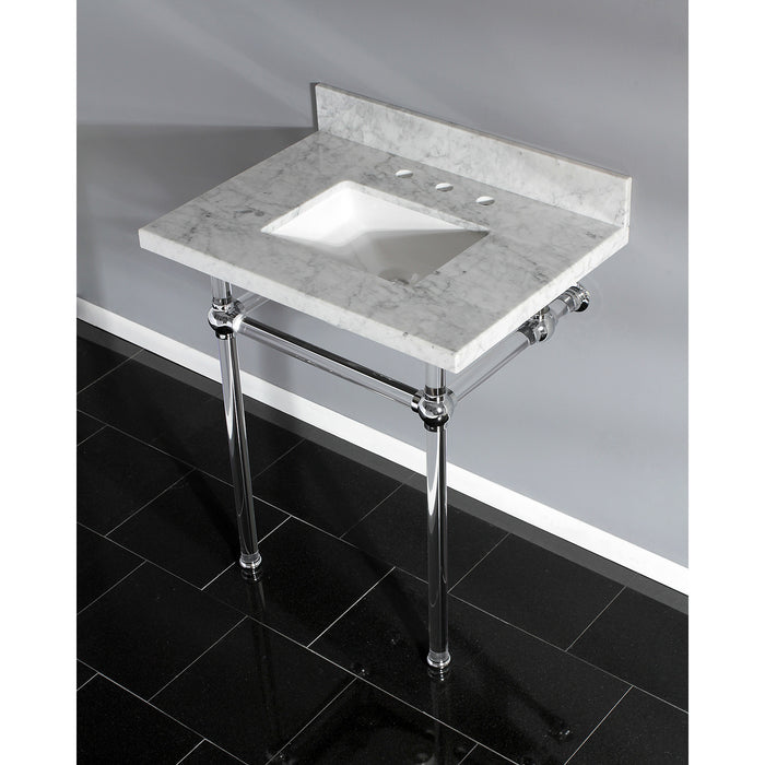 Kingston Tulare KVPB30MASQ1 - Templeton 30-Inch Carrara Marble Vanity Top with Acrylic Legs (8-Inch, 3-Hole), Carrara Marble White/Polished Chrome