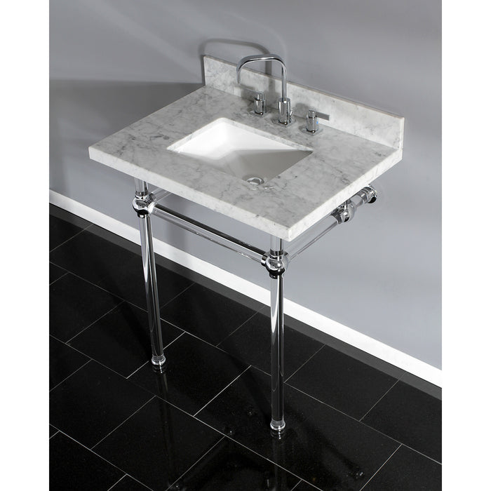Kingston Tulare KVPB30MASQ1 - Templeton 30-Inch Carrara Marble Vanity Top with Acrylic Legs (8-Inch, 3-Hole), Carrara Marble White/Polished Chrome